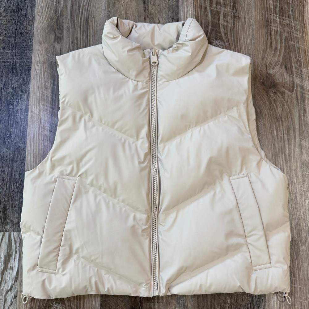 Zara Cropped Puffer Vest Women L Cream Full Zip Boxy Gorpcore Neutral Cabincore